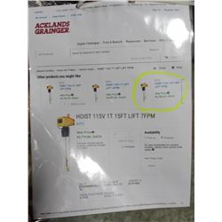 KITO 1/2 TON 120V CHAIN HOIST AND CRANE BOOM.