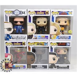 LOT OF 6 ASSORTED FUNKO POP VINYL FIGURES.