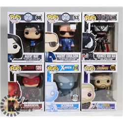 LOT OF 6 ASSORTED FUNKO POP VINYL FIGURES.