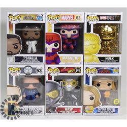 LOT OF 6 ASSORTED FUNKO POP VINYL FIGURES.