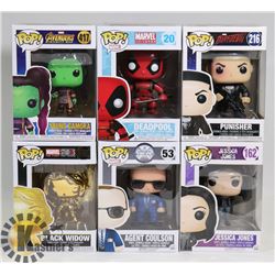 LOT OF 6 ASSORTED FUNKO POP VINYL FIGURES.