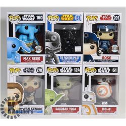 LOT OF 6 ASSORTED FUNKO POP VINYL FIGURES.