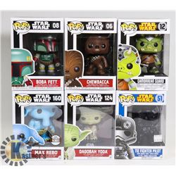 LOT OF 6 ASSORTED FUNKO POP VINYL FIGURES.