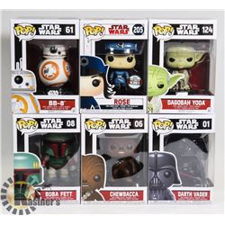 LOT OF 6 ASSORTED FUNKO POP VINYL FIGURES.