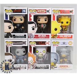 LOT OF 6 ASSORTED FUNKO POP VINYL FIGURES.