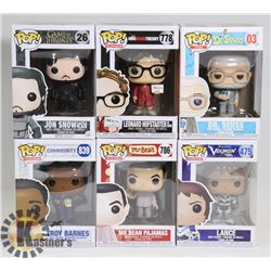 LOT OF 6 ASSORTED FUNKO POP VINYL FIGURES.