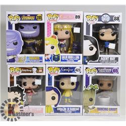 LOT OF 6 ASSORTED FUNKO POP FIGURES.