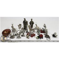 BOX OF ASSORTED PEWTER & CRYSTAL ORNAMENTS