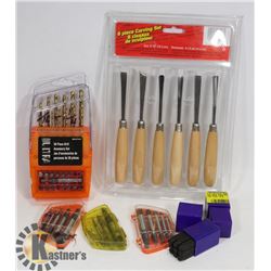LOT OF DRILL BITS / CARVING SETS.
