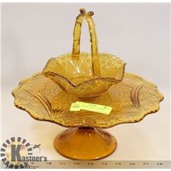 AMBER GLASS CAKE HOLDER & BASKET