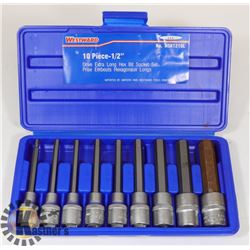 10 PIECE-1/2" DRIVE EXTRA LONG HEX BIT SOCKET SET