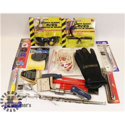LOT OF SAFETY GLASSES & MISC TOOLS.