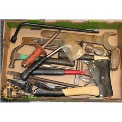 LARGE FLAT OF TOOLS INCL. HATCHETS,