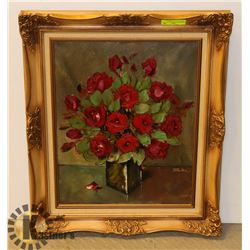 MEDIUM RED ROSE BOUQUET PAINTING.
