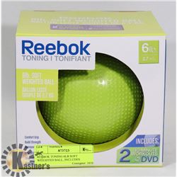 REEBOK TONING 6LB SOFT WEIGHTED BALL, INCLUDES