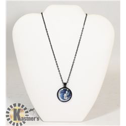 WHIMSICAL FAIRY WITH THE MOON PENDANT ON BLACK