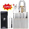 Image 1 : NEW 15 PC LOCK PICK KIT WITH CLEAR TRAINING LOCK