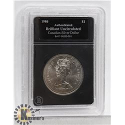 1986 CANADA  AUTHENTICATED SILVER  1 DOLLAR