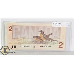 1986 UNCIRCULATED CANADIAN $2 BANK NOTE