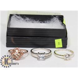 LOT OF 3 RINGS - 925 SILVER GOLD COLOR CUSHION