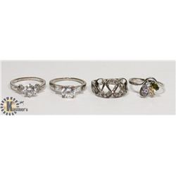 4 STAINLESS STEEL RINGS, 2 OF THEM WITH ROUND