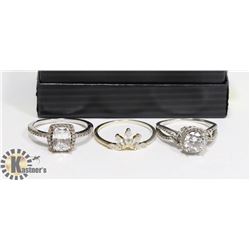 LOT OF 3 RINGS - 925 SILVER RADIANT GEMSTONE STYLE