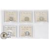 Image 1 : LOT OF 5 CERTIFIED CANADIAN SILVER 25 CENTS COINS
