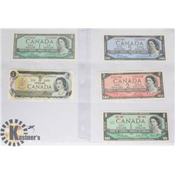 1954-1967 LOT OF 5 VARIOUS BANK OF CANADIAN NOTES