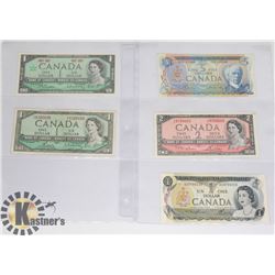 1954-1972 LOT OF 5 VARIOUS BANK OF CANADIAN NOTES