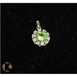 #35-GREEN PERIDOT & CZ PENDANT