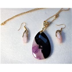 16)  BLACK AND ROSE QUARTZ TEARDROP