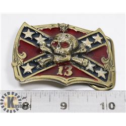 CONFEDERATE FLAG AND SKULL BELT BUCKLE