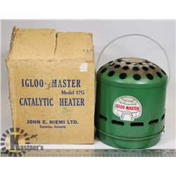 IGLOO MASTER MODEL 17G CATALYTIC HEATER IN ORIGINAL BOX.
