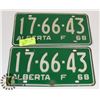 Image 1 : 1968 MATCHING PAIR ALBERTA LICENCE PLATES