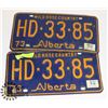 Image 1 : 1973 MATCHING PAIR ALBERTA LICENCE PLATES
