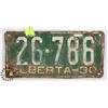 Image 1 : 1930 ALBERTA LICENCE PLATE