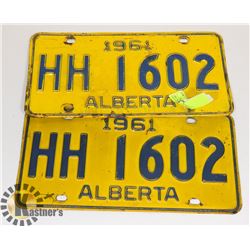 1961 MATCHING PAIR ALBERTA LICENCE PLATES