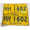 Image 1 : 1961 MATCHING PAIR ALBERTA LICENCE PLATES