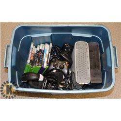 2 XBOX 360 CONSOLES WITH 9 GAMES, 6 CONTROLLERS,