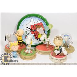 LOT OF PEANUTS FIGURES AND MUSICAL WALL CLOCK