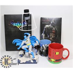 LOT OF BATMAN COLLECTIBLES: WESTLAND GIFTWARE LAMP MISSING SHADE AND MORE