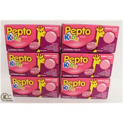 6 BOXES OF KIDS PEPTO BISMOL CHEWABLE 24 CHEWABLE PER BOX.