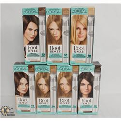 7 BOXES OF L'ORÉAL ROOT RESCUE ASSORTED SHADES.