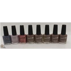 8 BOTTLES OF ASSORTED COLOR CND VINYLUX WEEKLY NAIL POLISH