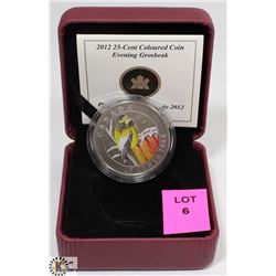 2012 EVENING GROSBEAK COLOURED 25 CENT COIN