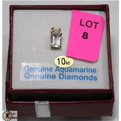 10KT YELLOW GOLD 7X5MM AQUAMARINE & DIAMOND
