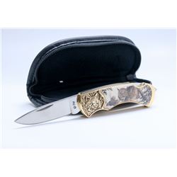 FRANKLIN MINT LYNX COLLECTOR KNIFE WITH CASE.