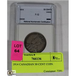 1914 CANADIAN 50 CENT COIN.