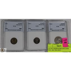 LOT OF 3 NEWFOUNDLAND COINS INCL 1941 TEN CENT,