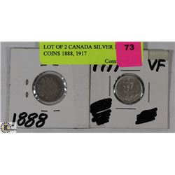 LOT OF 2 CANADIAN SILVER 10 CENT COINS 1888, 1917